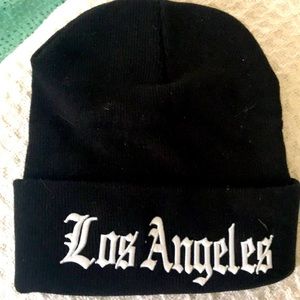 Black and white “Los Angeles” stocking cap, like new!Embroidered lettering